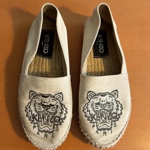 Kenzo - Tiger-Embroidered Canvas Espadrille Flat Mastic 37